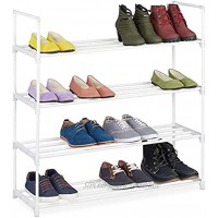 Relaxdays Schuhregal 4 Ebenen Stecksystem 16 Paar Schuhe Flur erweiterbar Metall & Kunststoff Schuhablage weiß