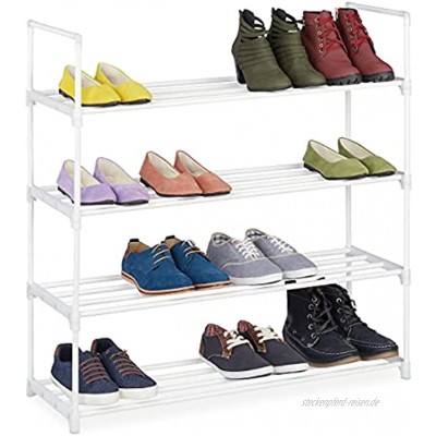 Relaxdays Schuhregal 4 Ebenen Stecksystem 16 Paar Schuhe Flur erweiterbar Metall & Kunststoff Schuhablage weiß