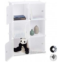Relaxdays weiß Regalsystem mit 6 Türen DIY Cubes Grifföffnungen Raumteiler Badregal Kunststoff HBT: 98x66x32 cm