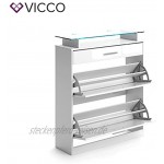 Vicco Schuhschrank Kipper LED Beleuchtung Sideboard Schuhkipper Schuhkommode Weiß Hochglanz