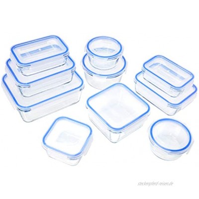 Basics Glasbehälter für Lebensmittel mit Deckel 20 -teiliges Set10 Behälter + 10 Deckel BPA-freie