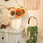 JS HOME Hängekörbe aus Baumwolle mit Ledergriff dekorativer gewebter Korb für Pflanzen und Blumen kleiner gewebter Farn-Wandbehang Hängekörbe zum Organisieren Weiß 20,3 x 17,8 cm