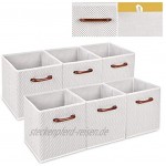 MaidMAX Aufbewahrungsboxen mit Holzgriff in 6er-Set für Regal Faltbare Stoffboxen in Würfelform Ordnungsbox Faltbox Ordnungssystem für Büro Kinderzimmer Schlafzimmer Schrank-Weiß