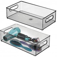 mDesign 2er-Set Ablagebox mit integrierten Griffen – breite Aufbewahrungsbox mit ansprechendem Design – ideal zur Kosmetikaufbewahrung im Bad – rauchgrau
