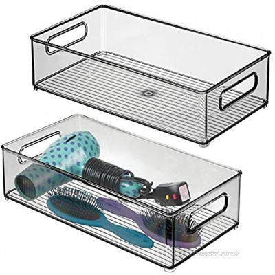 mDesign 2er-Set Ablagebox mit integrierten Griffen – breite Aufbewahrungsbox mit ansprechendem Design – ideal zur Kosmetikaufbewahrung im Bad – rauchgrau