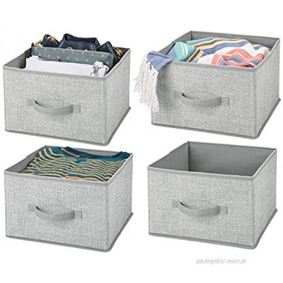 mDesign 4er-Set Aufbewahrungsbox aus Stoff – für Ordnung im Kleiderschrank – Stoffkiste mit klassischem Muster für Kleidung Decken Accessoires und mehr – grau