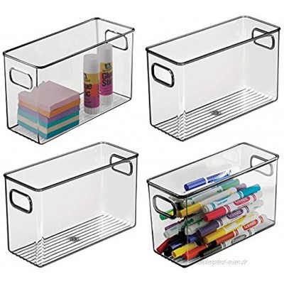 mDesign 4er-Set Aufbewahrungsbox mit integrierten Griffen – zur Aufbewahrung von Küchen- Badezimmer- oder Büroutensilien – Kunststoffbox für die Schreibtischablage – grau