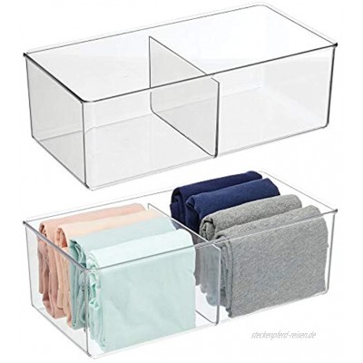 mDesign Aufbewahrungsbox mit 2 Fächern – praktische Schrankbox für das Schlafzimmer – idealer Organizer für Kleidung und Accessoires aus BPA-freiem Kunststoff – 2er-Set – durchsichtig