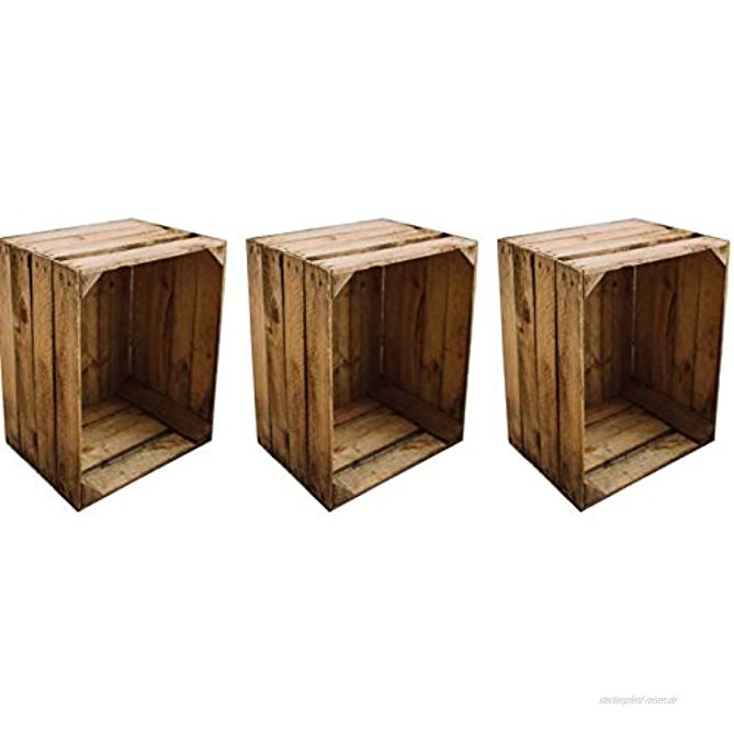 Teramico Holzbox Apfelkiste Obstkiste Weinkiste Holzkiste Vintage Shabby bürstenrein und stabil 50x40x30cm 3er Set