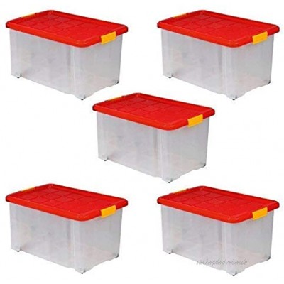 5 x Aufbewahrungsboxen aus Plastik 60x40x30 cm mit Deckel Eurobox mit Rollen stapelbar 55L