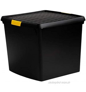 Aufbewahrungsbox mit Deckel 37 Liter Schwarz Kunststoffbox Organizer Stapelbox Stapelkiste Plastikbox Kunststoff Behälter Regalbox Kiste Transportbox Universal Box Transparent Ordnungshelfer Lagerung