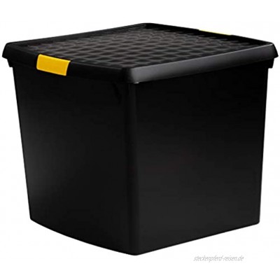 Aufbewahrungsbox mit Deckel 37 Liter Schwarz Kunststoffbox Organizer Stapelbox Stapelkiste Plastikbox Kunststoff Behälter Regalbox Kiste Transportbox Universal Box Transparent Ordnungshelfer Lagerung