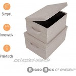 Bigso Box of Sweden mittelgroße Aufbewahrungsbox mit Deckel und Griff – Schrankbox aus Polyester und Karton in Leinenoptik – Faltbox für Kleidung Bettwäsche Spielzeug usw. – beige