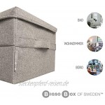 Bigso Box of Sweden mittelgroße Aufbewahrungsbox mit Deckel und Griff – Schrankbox aus Polyester und Karton in Leinenoptik – Faltbox für Kleidung Bettwäsche Spielzeug usw. – beige