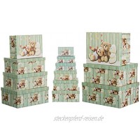 Brandsseller 13er Set Aufbewahrungsboxen mit Deckel verschiedene Größen Geschenkboxen stabiler Karton Teddybär Motiv 2