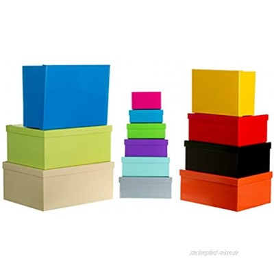 Brandsseller Geschenkbox Aufbewahrungsbox Kartenkarton mit Deckel Stabiler Karton 13er Set in absteigender Größe Willkürlich Bunt Gemixt