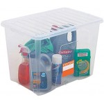 Certeo Aufbewahrungsbox | Transparent | 80 l | Mit Deckel | VE 10 | Lagerkisten Kunststoffbox Stapelbox