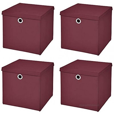 CM3 4 Stück Burgundy Faltbox 32 x 32 x 32 cm Aufbewahrungsbox faltbar mit Deckel