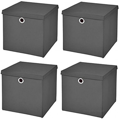 CM3 4 Stück Dunkelgrau Faltbox 28 x 28 x 28 cm Aufbewahrungsbox faltbar mit Deckel