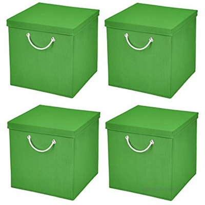 CM3 4 Stück Grün Faltbox 30 x 30 x 30 cm Aufbewahrungsbox faltbar mit Kordel und mit Deckel