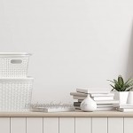 Hausfelder Aufbewahrungsbox Aufbewahrungskorb mit Deckel | 8-teiliges Ordnungsboxen Set | Rattan Design Körbe Weiß