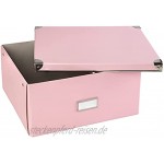 Idena 11010 Aufbewahrungsbox aus festem Karton Deckel mit Metall verstärkt inklusive Beschriftungsfeld ca. 36 x 28 x 17 cm pink 1 Stück