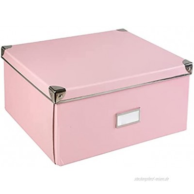 Idena 11010 Aufbewahrungsbox aus festem Karton Deckel mit Metall verstärkt inklusive Beschriftungsfeld ca. 36 x 28 x 17 cm pink 1 Stück