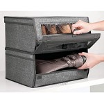 mDesign 4er-Set Schuhaufbewahrung aus Stoff – stapelbare Schuhbox mit Sichtfenster Klettverschluss und Klappdeckel – Aufbewahrungsbox für den Schrank oder das Regal – grau