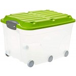 Rotho Roller 6 Aufbewahrungsbox 57l mit Deckel und Rollen Kunststoff PP BPA-frei transparent grün 57l 59,5 x 40,0 x 37,0 cm