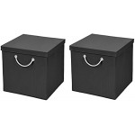 StickandShine 2er Set Schwarz Faltbox 30 x 30 x 30 cm Aufbewahrungsbox faltbar mit Kordel und mit Deckel