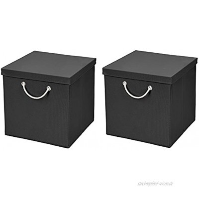 StickandShine 2er Set Schwarz Faltbox 30 x 30 x 30 cm Aufbewahrungsbox faltbar mit Kordel und mit Deckel