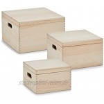 Zeller 13399 Aufbewahrungsbox-Set Cube 3-tlg. Kiefer ca. 25x25x16 ca. 30x30x19 ca. 35x35x22 Holzkiste mit Deckel