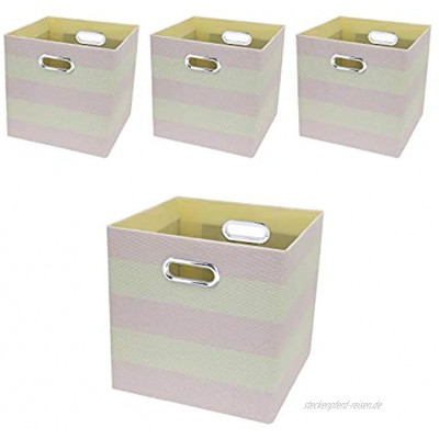 Aufbewahrungskörbe 11 × 11 × 11 × 11 faltbare Aufbewahrungsboxen Behälter Organizer-Körbe – 4 Stück hellrosa gestreift