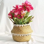 Cozywind Stroh Blumenkorb handgewebte Wäschekorb faltende Aufbewahrungskorb für Haushaltswaren 32cm-Quaste