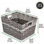 mDesign 2er-Set rechteckiger Aufbewahrungskorb – praktischer Flechtkorb mit Griffen für Bad Schlafzimmer oder Wohnzimmer – moderner Aufbewahrungsbehälter aus Kunstfaser – grau