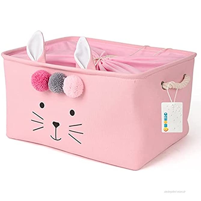 OYHOMO Groß Aufbewahrungskorb Kinder Aufbewahrungsbox Faltbare Stoff Spielzeugkiste mit Kordelzug für Kinderzimmer Regal Schrank Rosa
