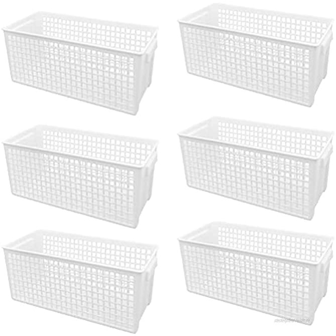 QLOUNI 6 Stück Aufbewahrungskorb 11.5 x 13 x 28 cm Weiße Aufbewahrungskorb aus Kunststoff Aufbewahrungskiste für Badezimmer und Kinderzimmer