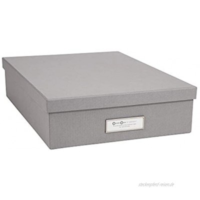 BIGSO BOX OF SWEDEN Dokumentenbox für A4 Papier Broschüren usw. – Schreibtischablage mit Deckel und Griff – Aufbewahrungsbox aus Faserplatte und Papier – grau