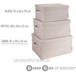 BIGSO BOX OF SWEDEN große Aufbewahrungsbox mit Deckel und Griff – Schrankbox aus Polyester und Karton in Leinenoptik – Faltbox für Kleidung Decken Spielzeug usw. – beige