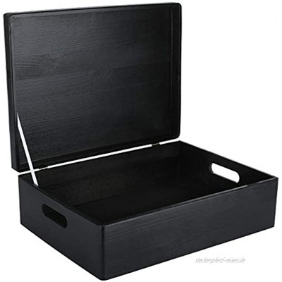 Creative Deco XL Schwarz Große Holzkiste Aufbewahrungsbox Spielzeug | 40 x 30 x 14 cm + - 1 cm | Mit Deckel zum Dekorieren Aufbewahren | Mit Griff | Perfekt für Dokumente Wertsachen und Werkzeuge