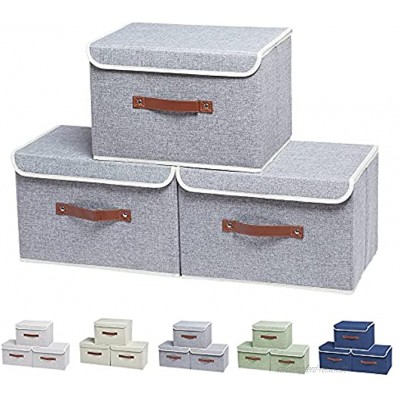 Faltboxen 3 Stück Set Aufbewahrungsboxen mit Deckel Aufbewahrungskörbe Spielzeug Organizer Kleidung und Bücher Organizer Grau
