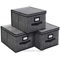 homyfort Aufbewahrungsbox faltbar mit Deckel 3er Set Faltbox 30 x 40 x 25 cm Schwarz Leinen XALB40P3