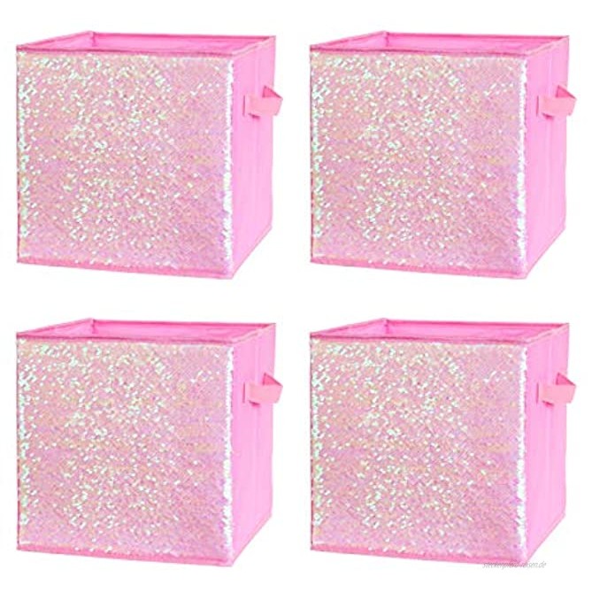 JULY'S SONG Aufbewahrungsbox 4 Stück Faltbox Kinder Aufbewahrung für Regal ohne Deckel Faltbarer Organizer Spielzeug Kiste mit Griffen 28 x 28 x 28cmPink