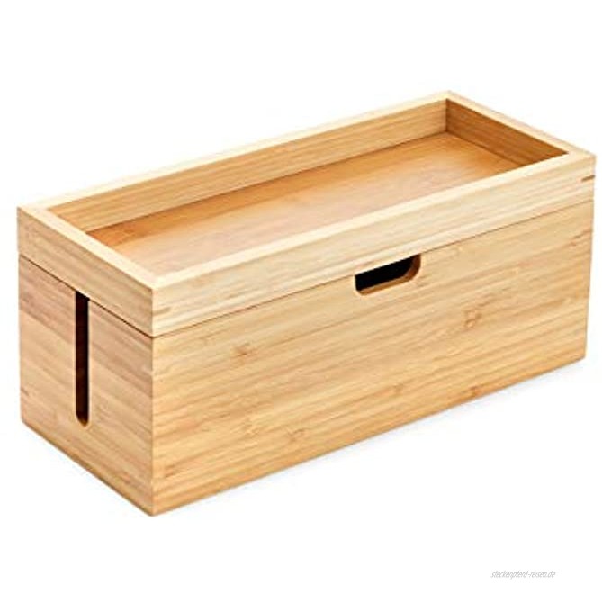 KD Essentials – Aufbewahrungsbox aus Bambus mit Deckel geeignet um Ladegeräte & Steckdosenleisten sowie Kabel zu verstauen Kabelbox für Kabelmanagement gefertigt aus Holz
