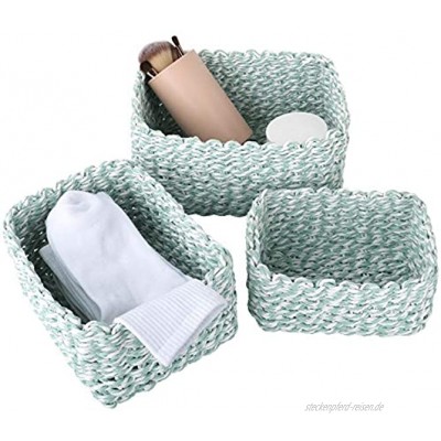 La Jolíe Muse Aufbewahrungskorb 3er Set aus gewebtem recyclebarem Papierseil Aufbewahrungsboxen für Accessoires Schminke Mint grün und weiß