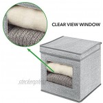 mDesign 2er-Set Aufbewahrungsbox – kleine Aufbewahrungskiste mit Deckel und Sichtfenster aus Kunstfaser – quadratische Schrankbox zur Kleideraufbewahrung im Schlafzimmer – grau