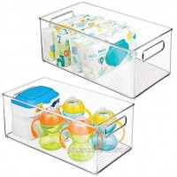 mDesign 2er-Set Kinderzimmer Organizer Sortierbox mit praktischen Griffen ohne Deckel Kunststoffbehälter mit großem Fach für Spielzeug Windeln Stofftiere & Co. durchsichtig