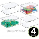 mDesign 4er-Set Aufbewahrungsbox mit Deckel – stapelbare Box fürs Kinderzimmer – praktische Spielzeugaufbewahrung aus Kunststoff – durchsichtig