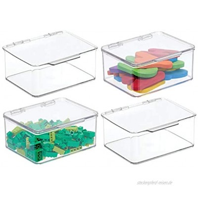 mDesign 4er-Set Aufbewahrungsbox mit Deckel – stapelbare Box fürs Kinderzimmer – praktische Spielzeugaufbewahrung aus Kunststoff – durchsichtig