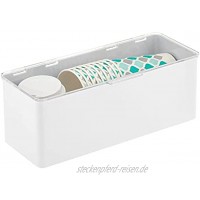 mDesign Aufbewahrungsbox aus BPA-freiem Kunststoff – stapelbare Plastikbox mit Deckel für Küche oder Bad – vielseitig nutzbare Ordnungsbox – weiß und durchsichtig 14,0 cm x 33,8 cm x 12,7 cm